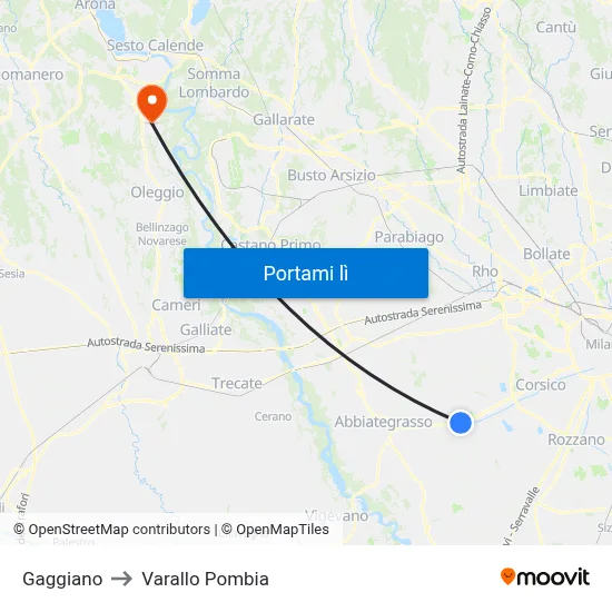 Gaggiano to Varallo Pombia map