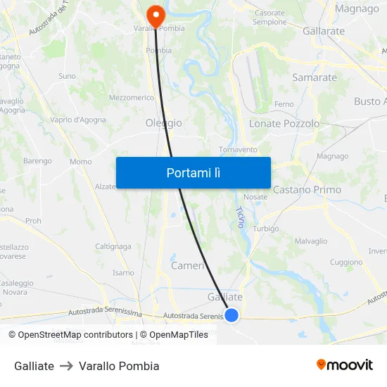 Galliate to Varallo Pombia map