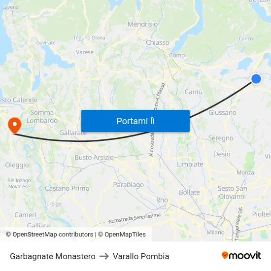 Garbagnate Monastero to Varallo Pombia map