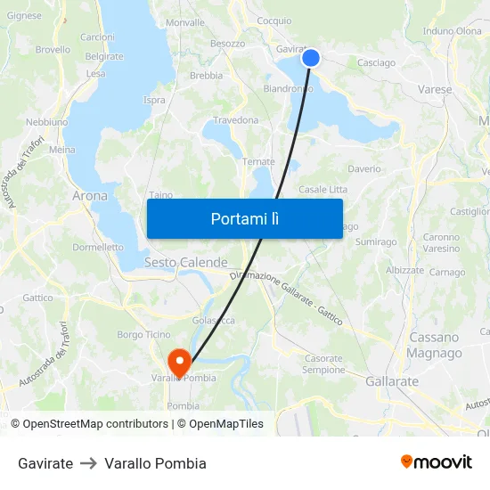 Gavirate to Varallo Pombia map