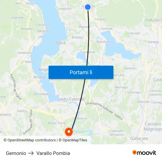 Gemonio to Varallo Pombia map