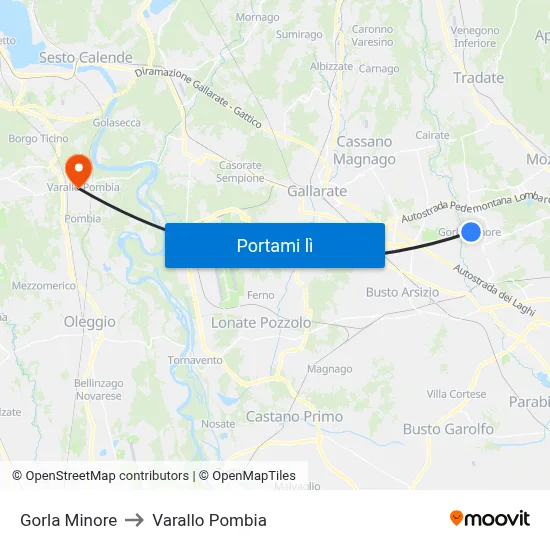 Gorla Minore to Varallo Pombia map