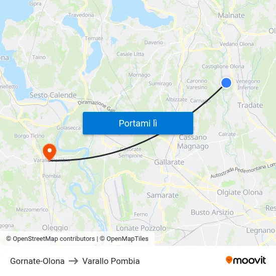 Gornate-Olona to Varallo Pombia map