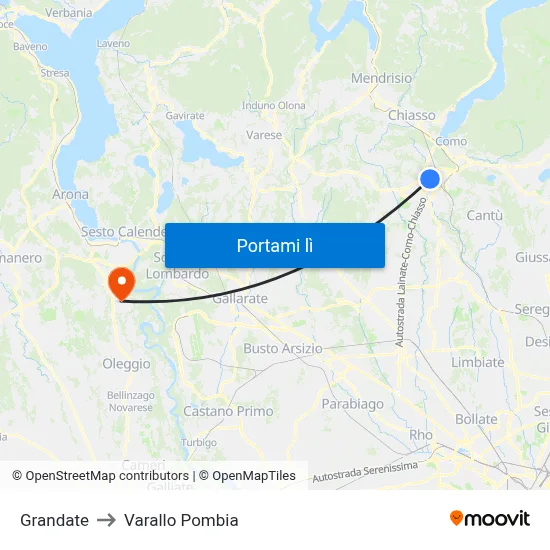 Grandate to Varallo Pombia map