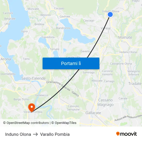 Induno Olona to Varallo Pombia map