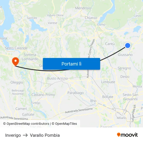 Inverigo to Varallo Pombia map