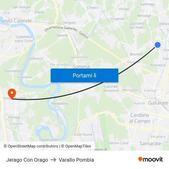 Jerago Con Orago to Varallo Pombia map