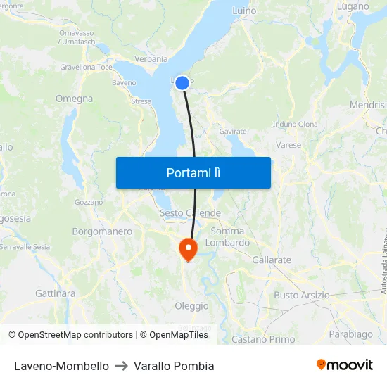 Laveno-Mombello to Varallo Pombia map