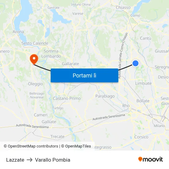 Lazzate to Varallo Pombia map