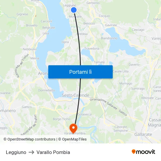 Leggiuno to Varallo Pombia map