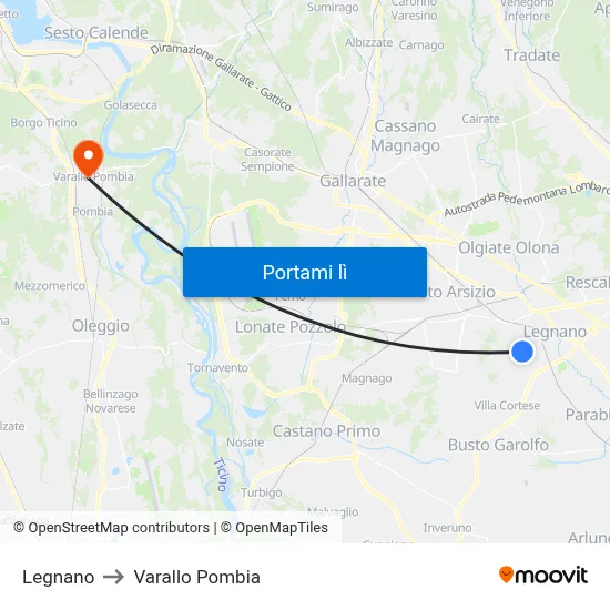 Legnano to Varallo Pombia map