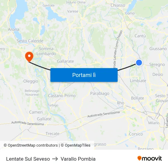 Lentate Sul Seveso to Varallo Pombia map