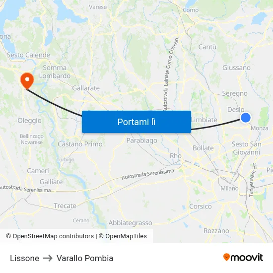 Lissone to Varallo Pombia map