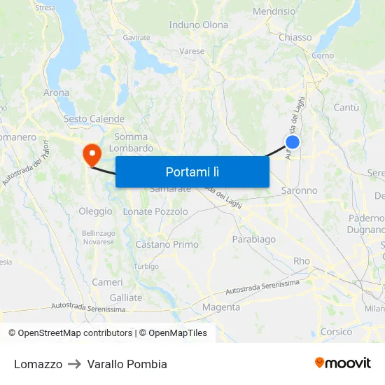 Lomazzo to Varallo Pombia map