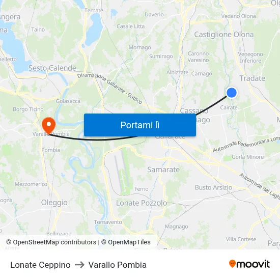 Lonate Ceppino to Varallo Pombia map