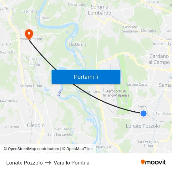 Lonate Pozzolo to Varallo Pombia map