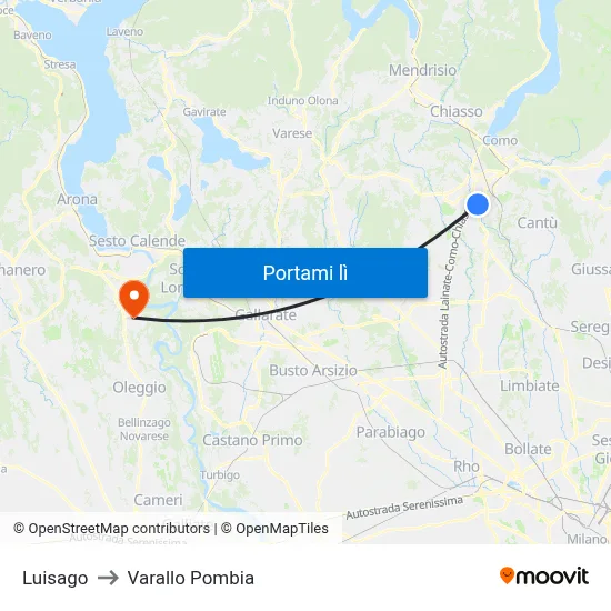 Luisago to Varallo Pombia map