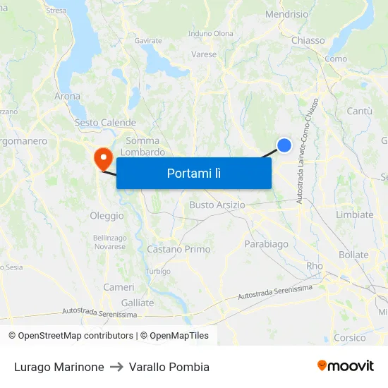 Lurago Marinone to Varallo Pombia map