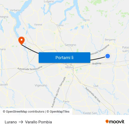 Lurano to Varallo Pombia map