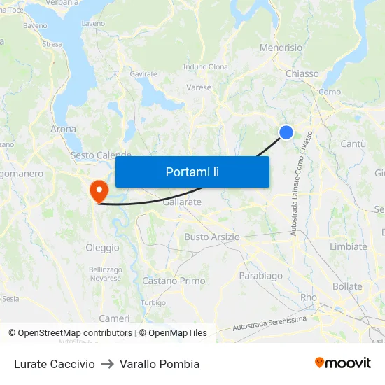 Lurate Caccivio to Varallo Pombia map