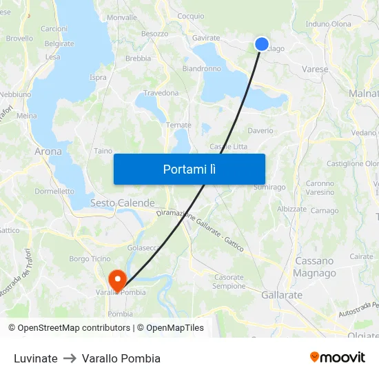 Luvinate to Varallo Pombia map