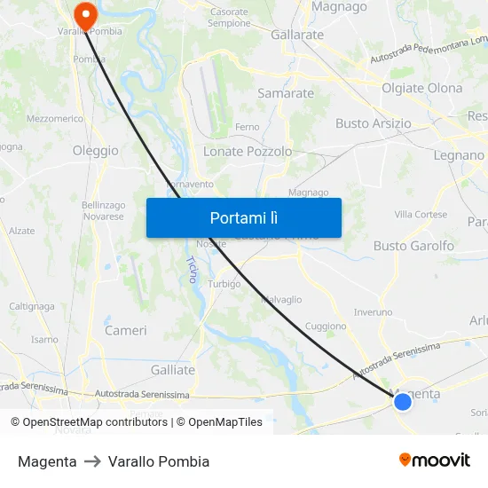 Magenta to Varallo Pombia map