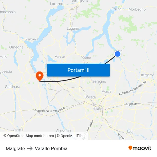 Malgrate to Varallo Pombia map