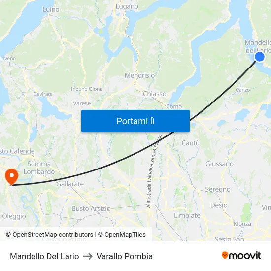 Mandello Del Lario to Varallo Pombia map