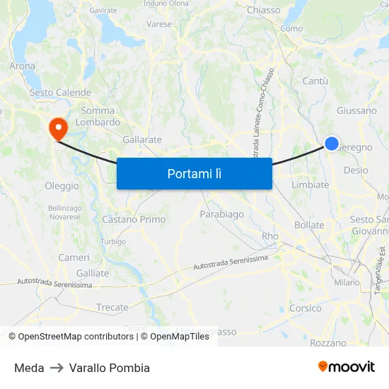 Meda to Varallo Pombia map