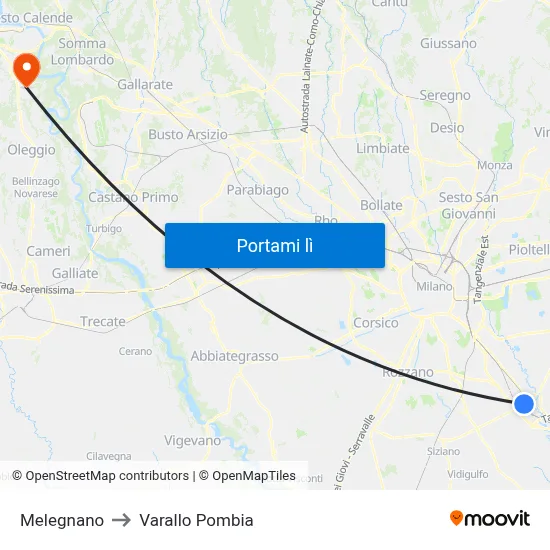 Melegnano to Varallo Pombia map