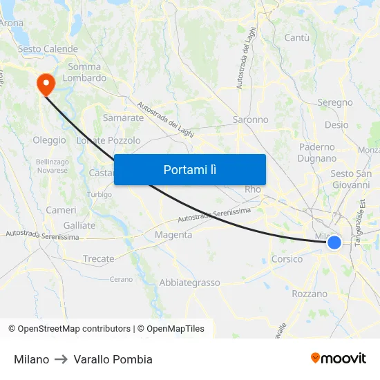 Milano to Varallo Pombia map