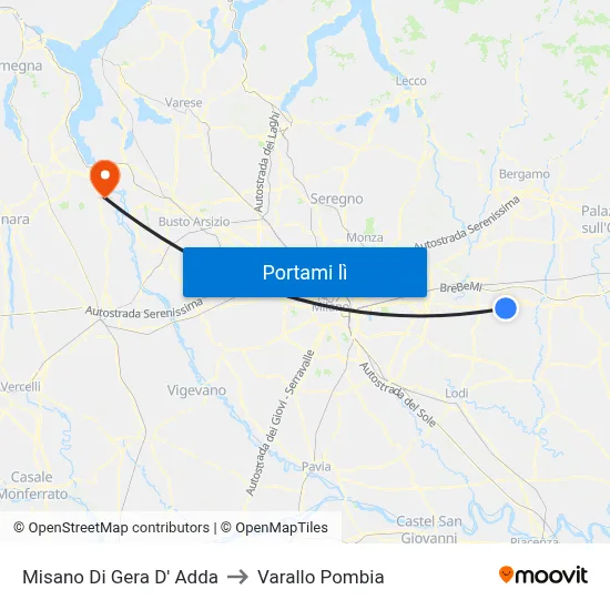 Misano Di Gera D' Adda to Varallo Pombia map