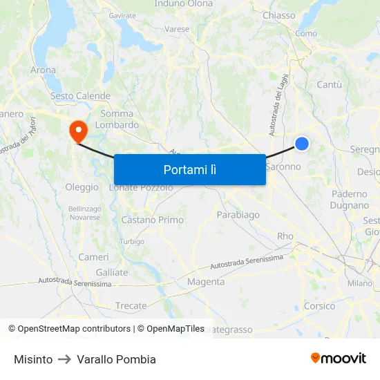 Misinto to Varallo Pombia map