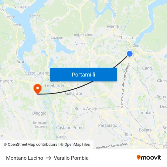Montano Lucino to Varallo Pombia map