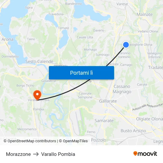 Morazzone to Varallo Pombia map