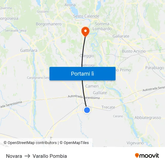 Novara to Varallo Pombia map