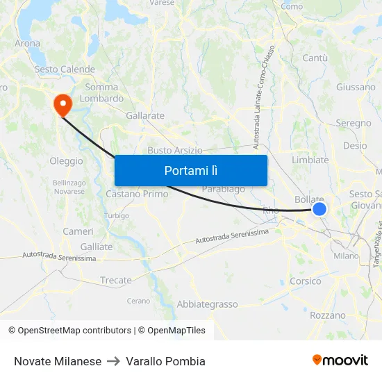 Novate Milanese to Varallo Pombia map