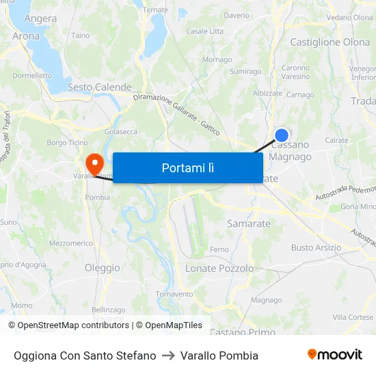 Oggiona Con Santo Stefano to Varallo Pombia map