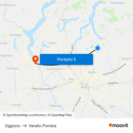 Oggiono to Varallo Pombia map