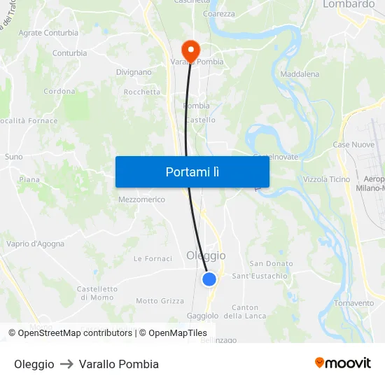 Oleggio to Varallo Pombia map