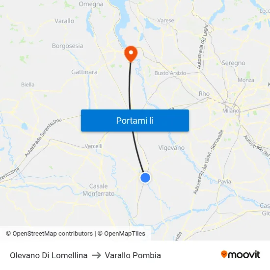 Olevano Di Lomellina to Varallo Pombia map