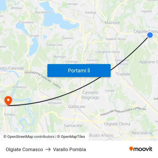 Olgiate Comasco to Varallo Pombia map