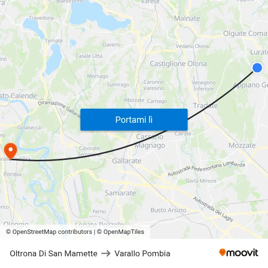 Oltrona Di San Mamette to Varallo Pombia map