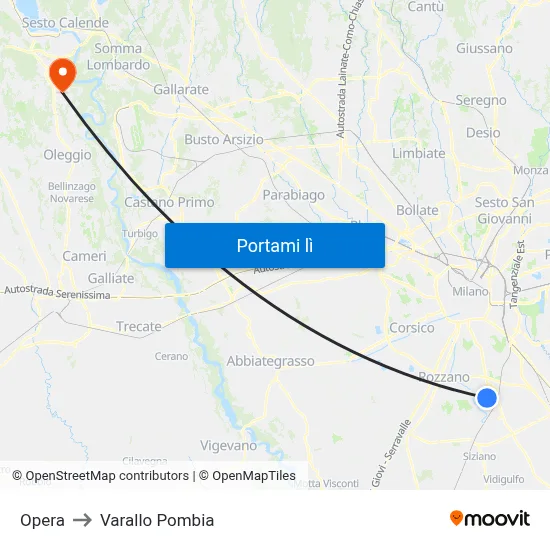 Opera to Varallo Pombia map