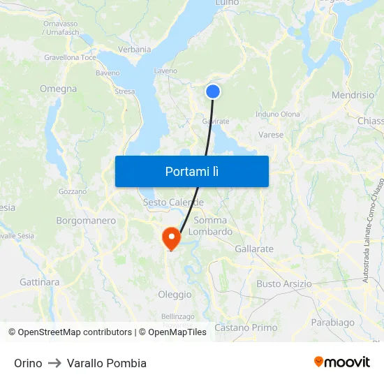 Orino to Varallo Pombia map
