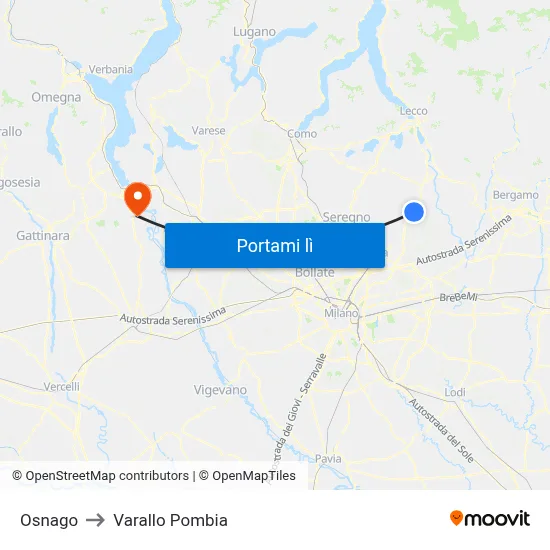 Osnago to Varallo Pombia map