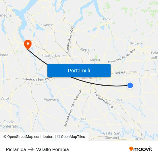 Pieranica to Varallo Pombia map