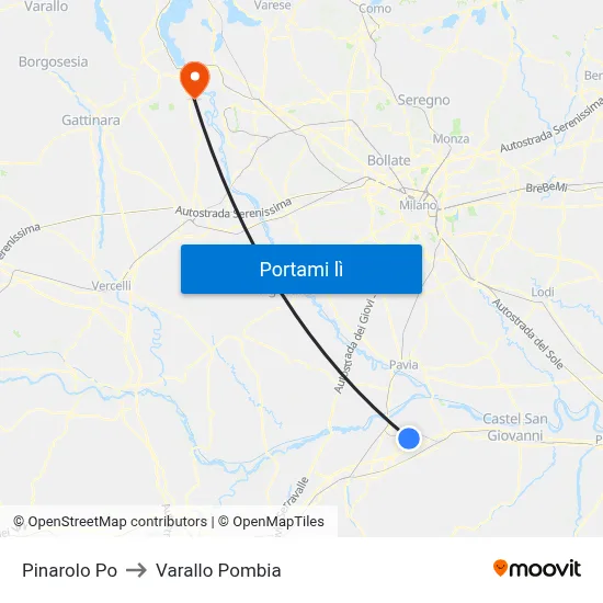 Pinarolo Po to Varallo Pombia map