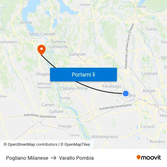 Pogliano Milanese to Varallo Pombia map