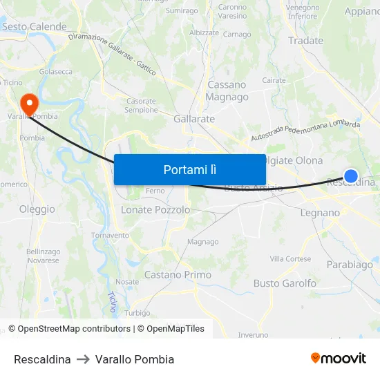 Rescaldina to Varallo Pombia map